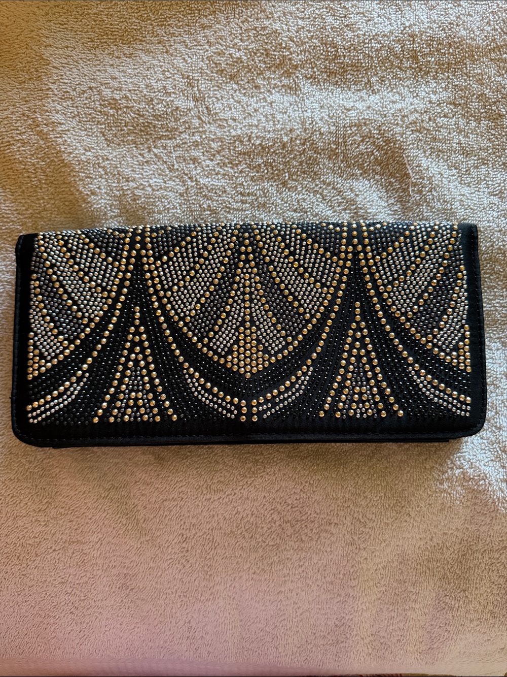 Elegant Black Evening Clutch with Silver Stud Detailing